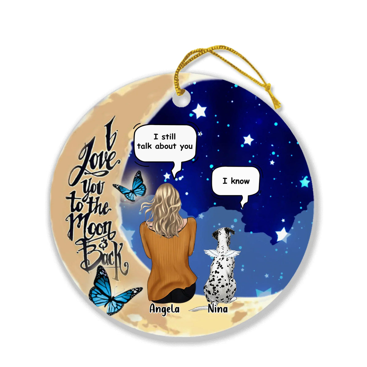 Personalized pet memorial ornament with dog and cat