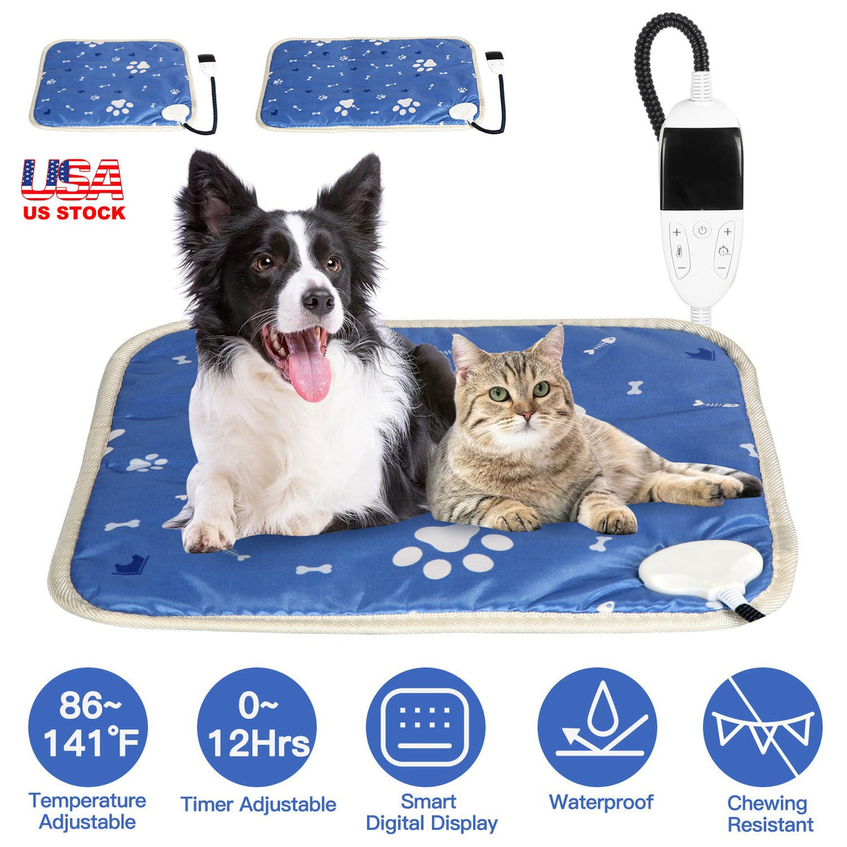 Electric Pet Heating Pad – Adjustable Temperature, Timer & Chew-Resistant Cord