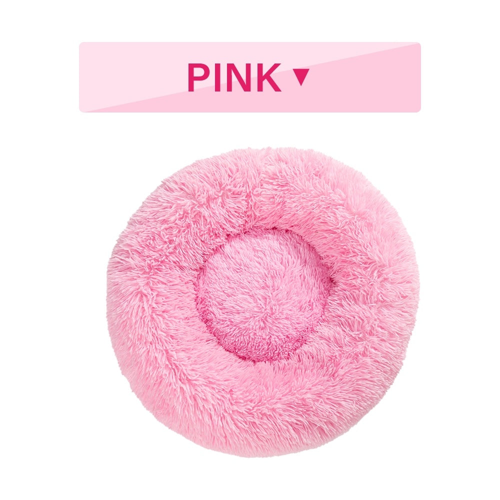 Fluffy Calming Donut Pet Bed – Washable Plush Bed for Dogs & Cats