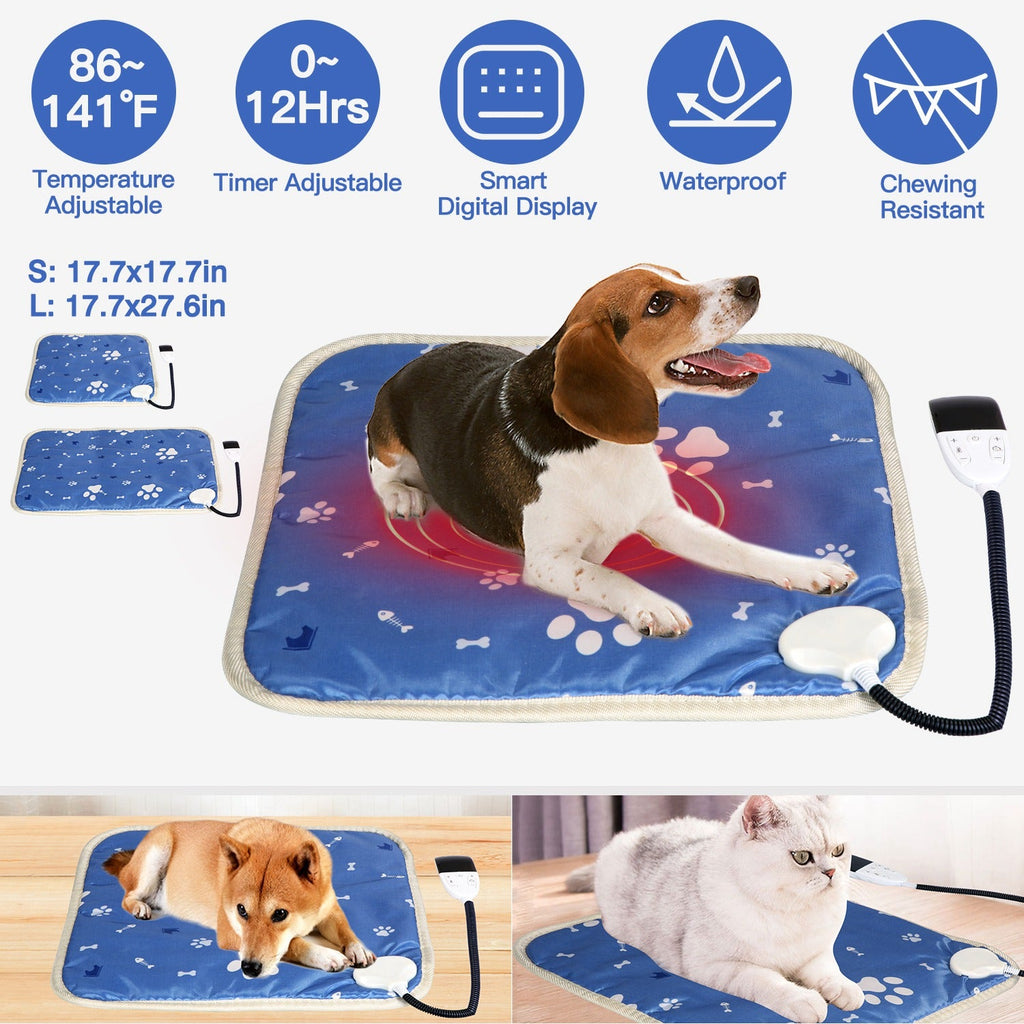Electric Pet Heating Pad – Adjustable Temperature, Timer & Chew-Resistant Cord