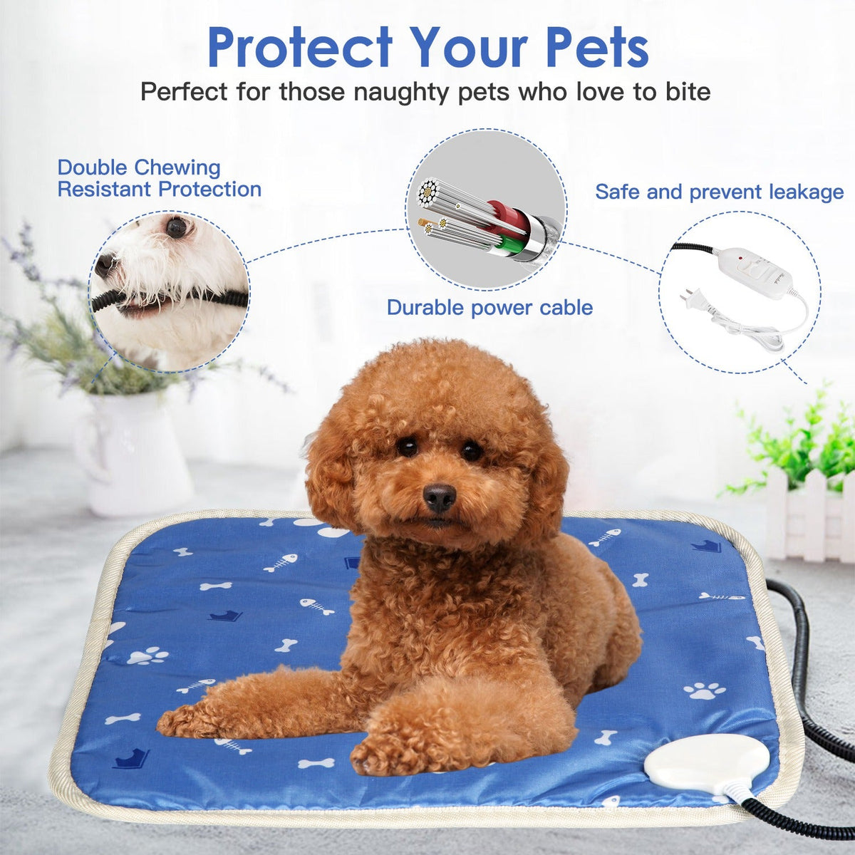 Electric Pet Heating Pad – Adjustable Temperature, Timer & Chew-Resistant Cord