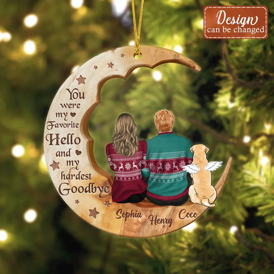 Personalized wooden pet memorial moon ornament
