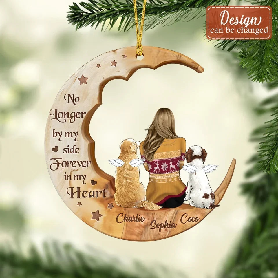 Personalized wooden pet memorial moon ornament, view 2