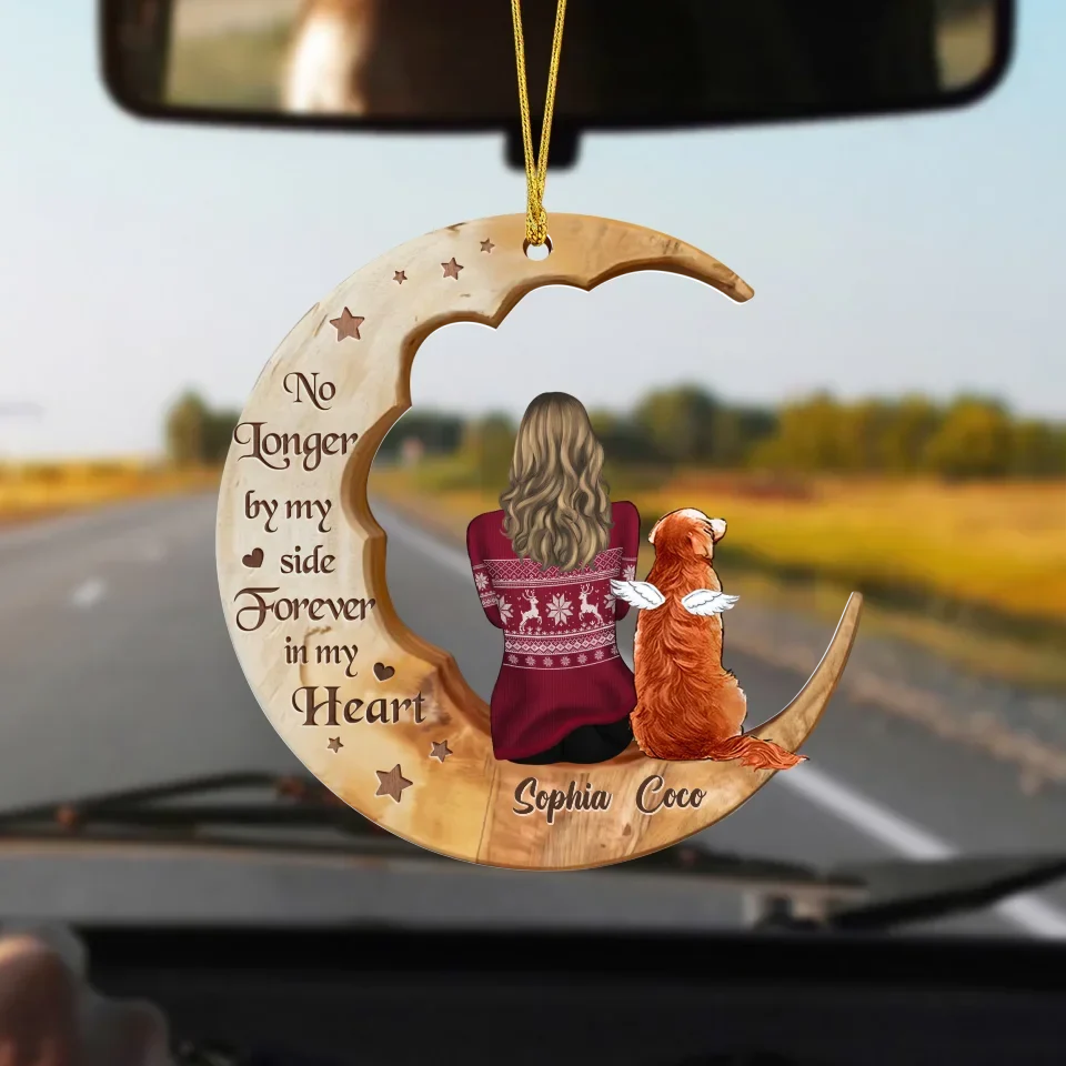 Personalized wooden pet memorial moon ornament, view 4