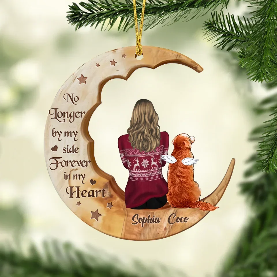 Personalized wooden pet memorial moon ornament, view 5
