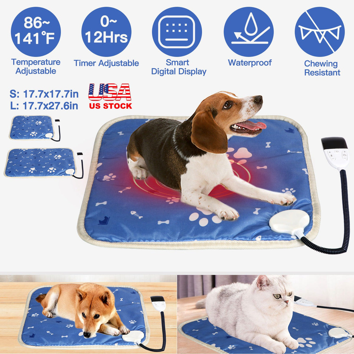 Electric Pet Heating Pad – Adjustable Temperature, Timer & Chew-Resistant Cord