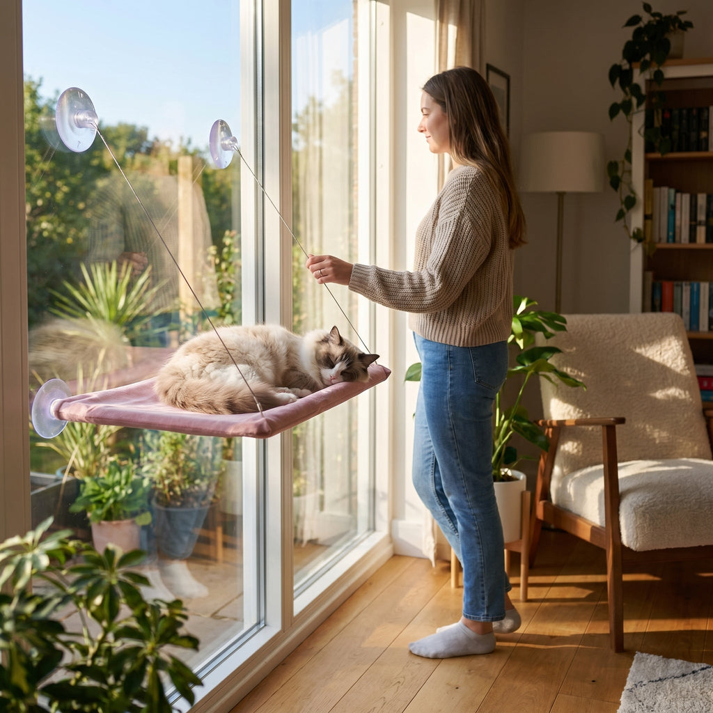 Cat window hammock with suction cups, view 10