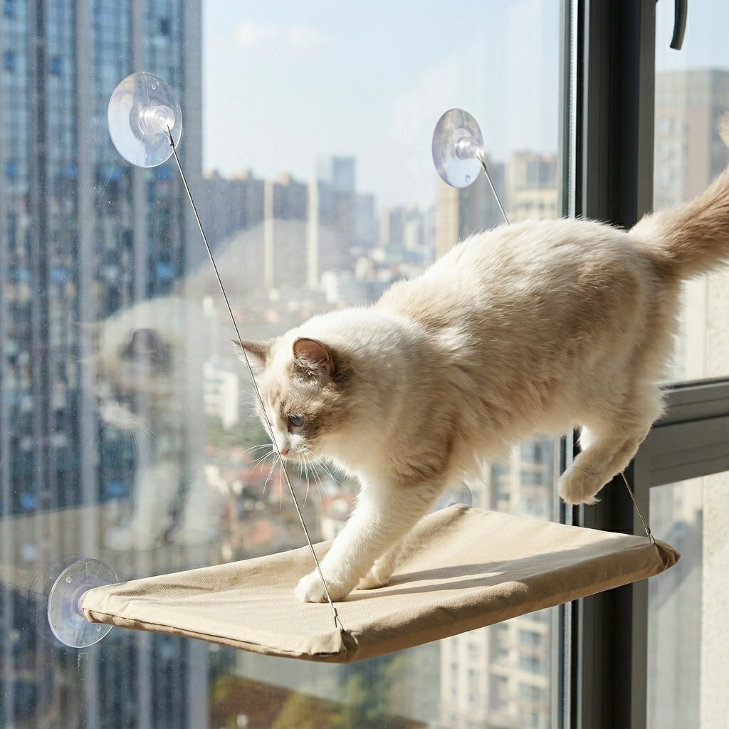 Cat window hammock with suction cups, view 9