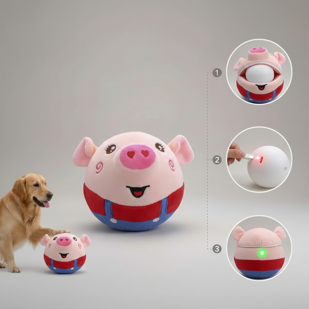 Interactive Jumping Pig Ball – Self-Moving Rechargeable Toy for Dogs & Cats