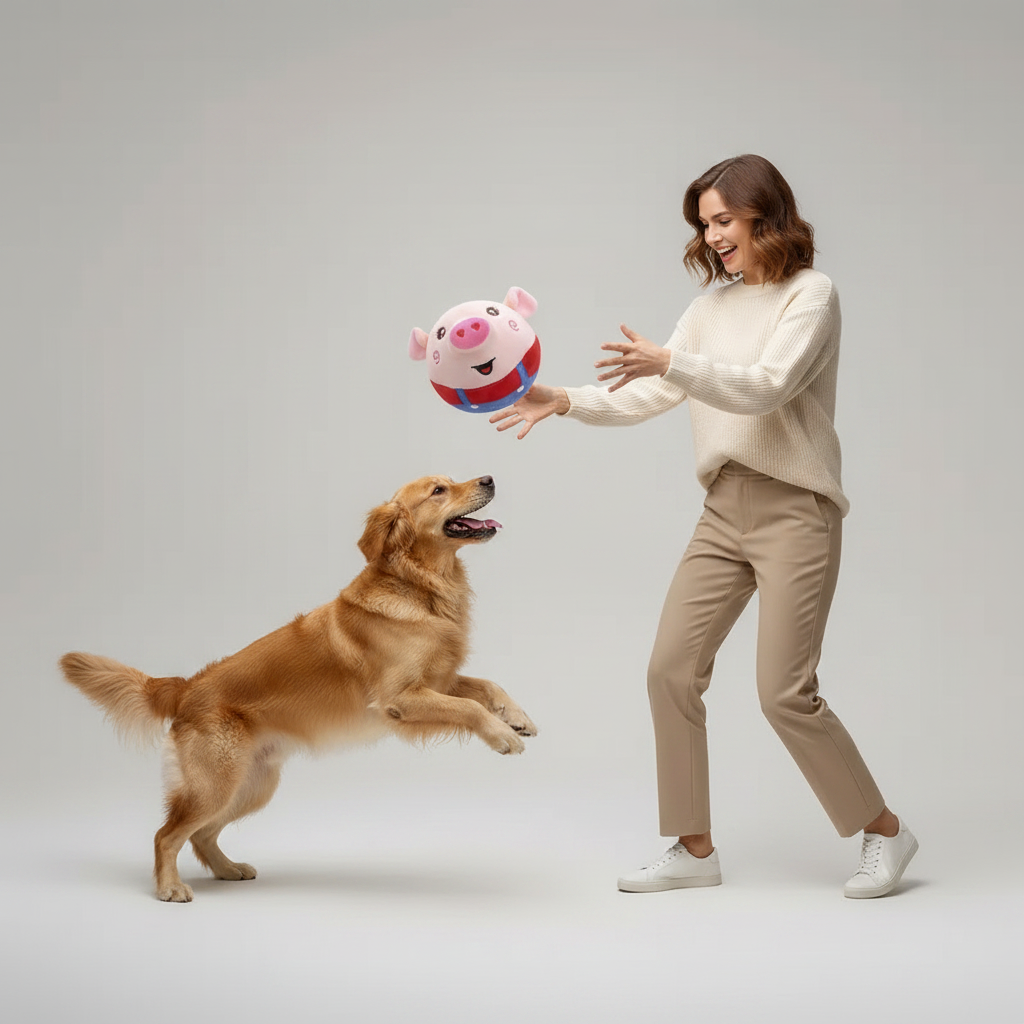 Interactive Jumping Pig Ball – Self-Moving Rechargeable Toy for Dogs & Cats