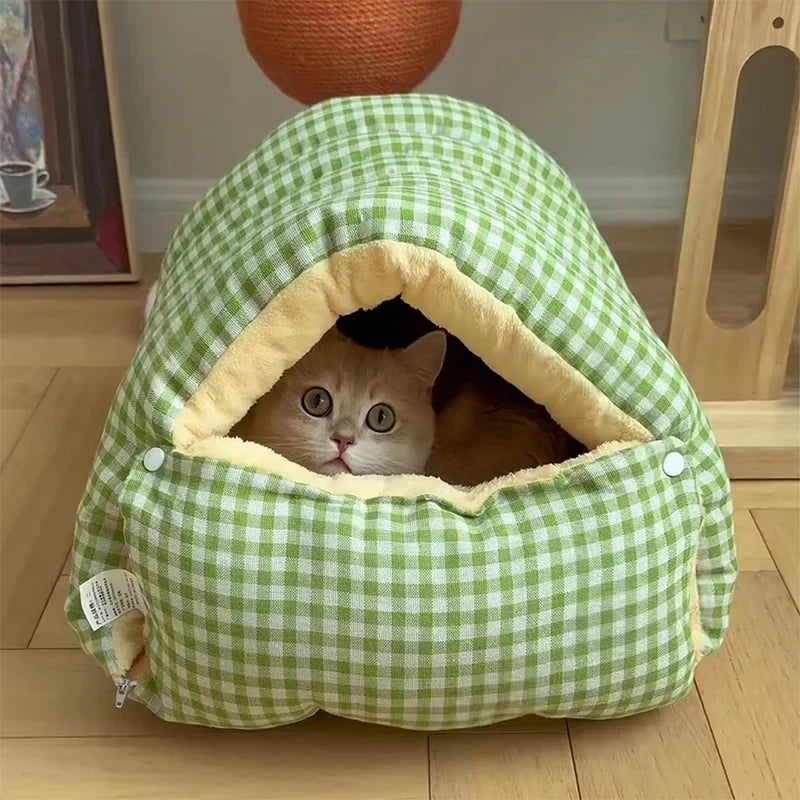 Thermal Plush Pet Cave Bed – Enclosed Sleeping Bag for Cats & Small Dogs