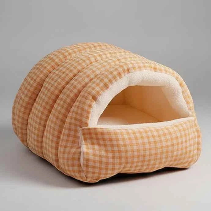 Thermal Plush Pet Cave Bed – Enclosed Sleeping Bag for Cats & Small Dogs