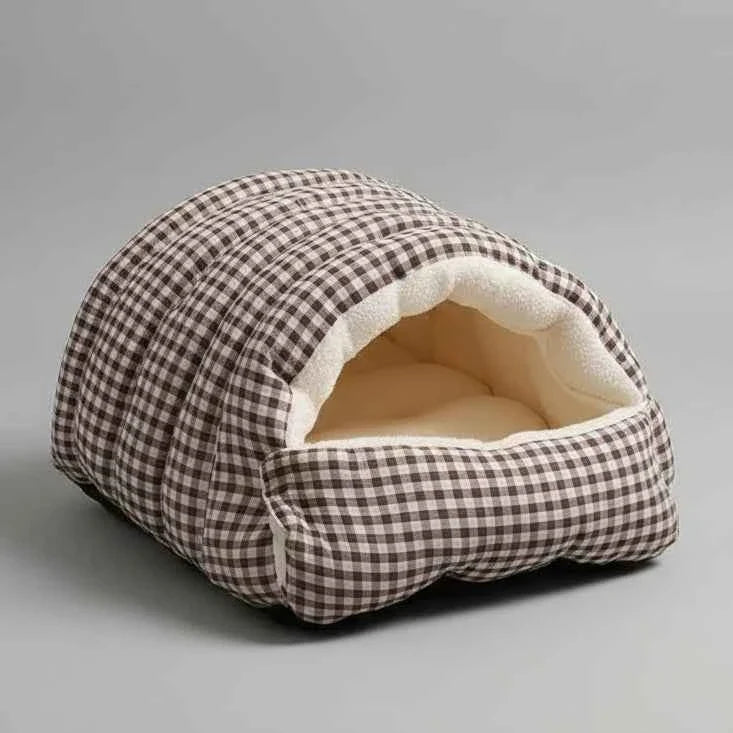 Thermal Plush Pet Cave Bed – Enclosed Sleeping Bag for Cats & Small Dogs