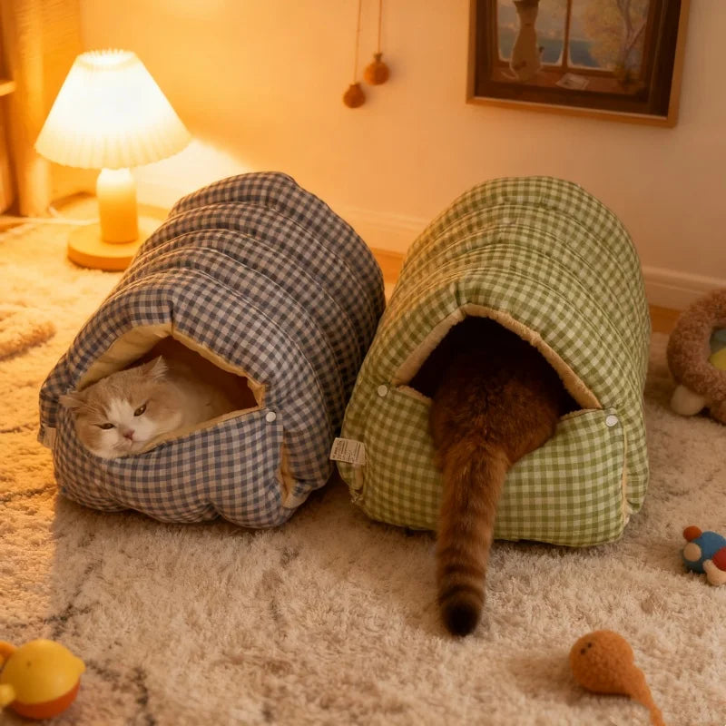 Thermal Plush Pet Cave Bed – Enclosed Sleeping Bag for Cats & Small Dogs