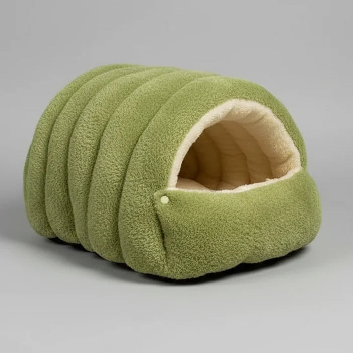 Thermal Plush Pet Cave Bed – Enclosed Sleeping Bag for Cats & Small Dogs