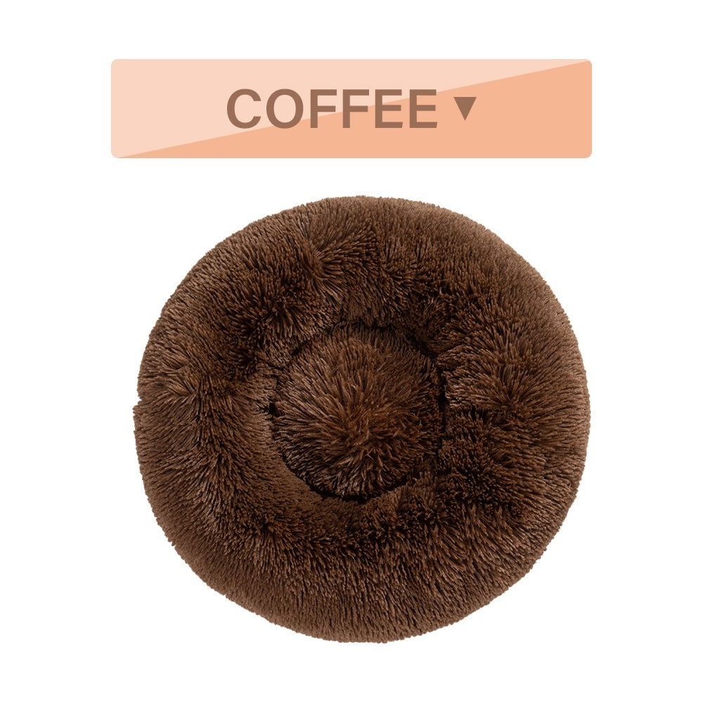 Fluffy Calming Donut Pet Bed – Washable Plush Bed for Dogs & Cats