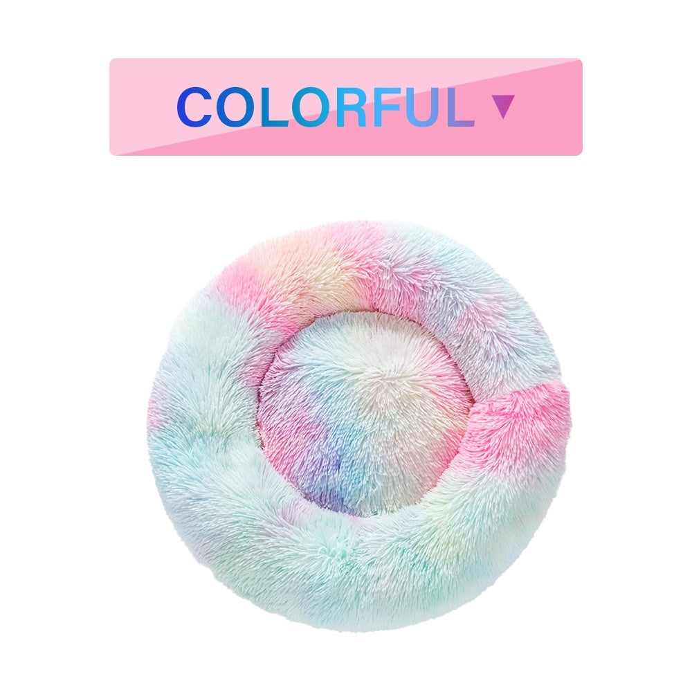Fluffy Calming Donut Pet Bed – Washable Plush Bed for Dogs & Cats