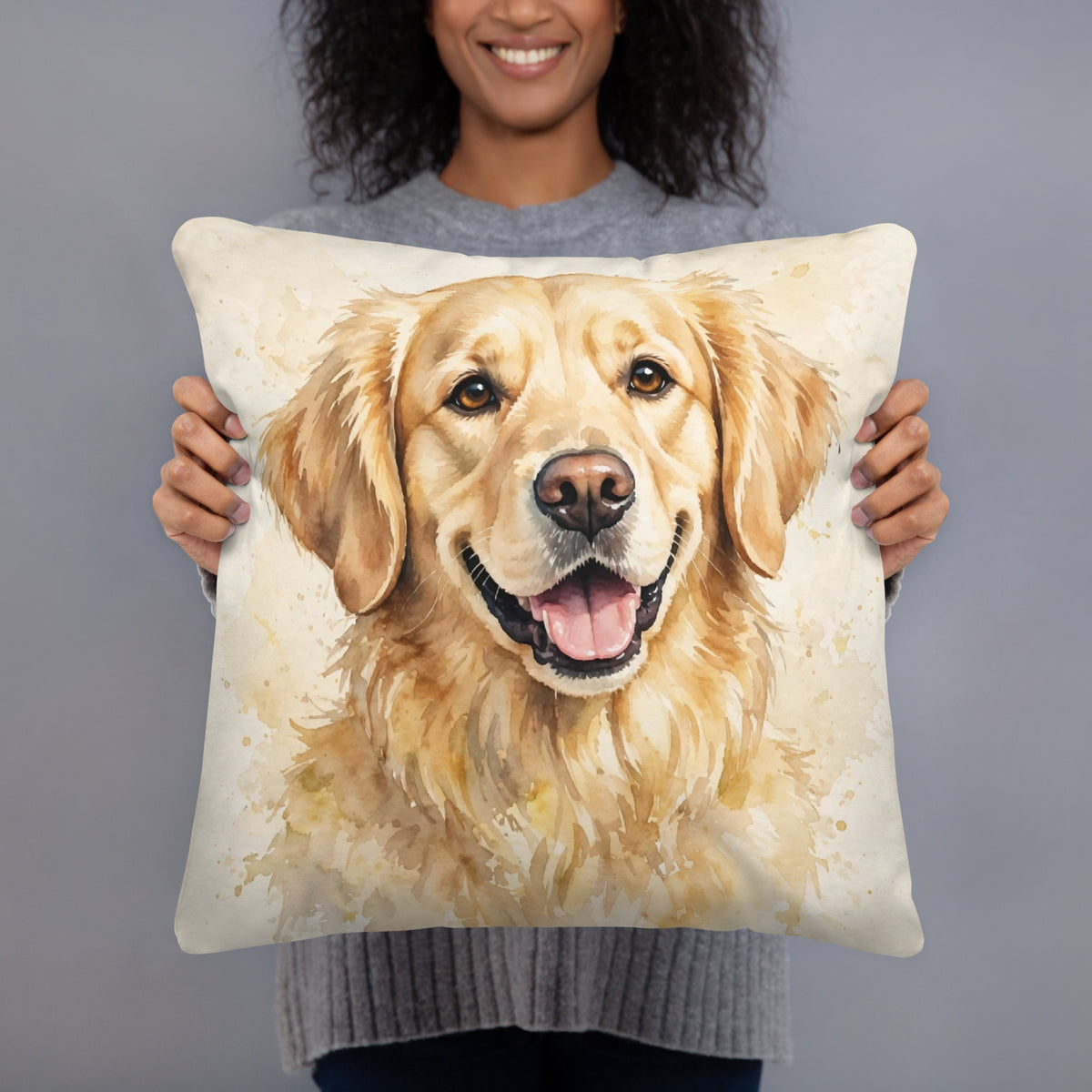 Custom watercolor pet portrait pillow, view 2