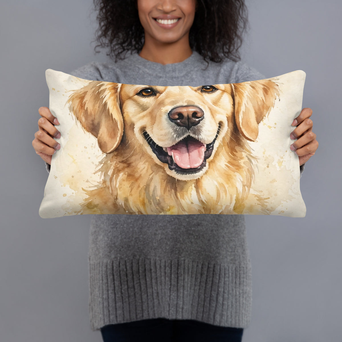 Custom watercolor pet portrait pillow, view 3