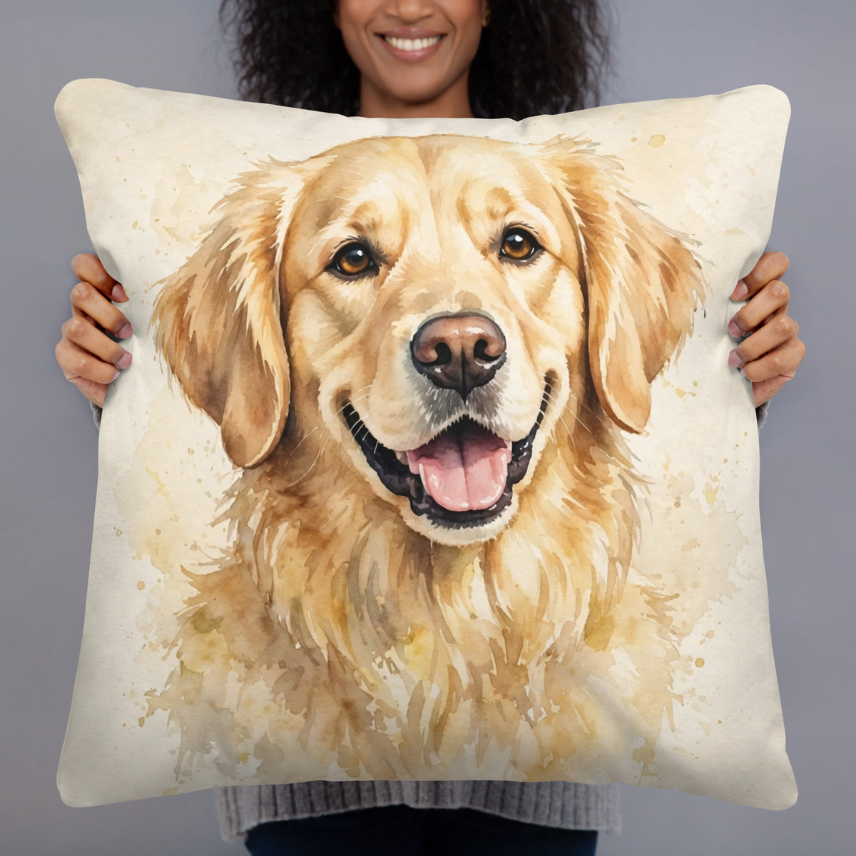 Custom watercolor pet portrait pillow, view 4