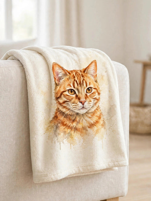 Custom watercolor cat pet portrait blanket