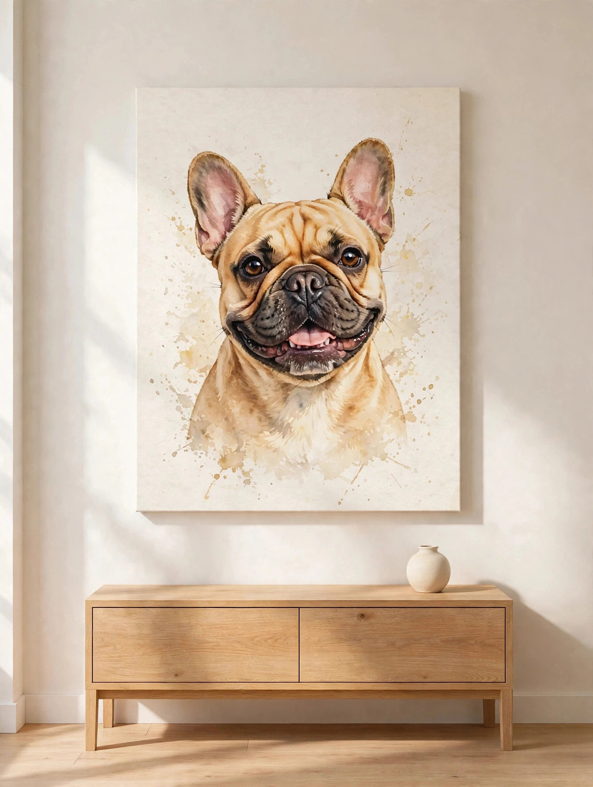 Custom watercolor French Bulldog pet portrait canvas print