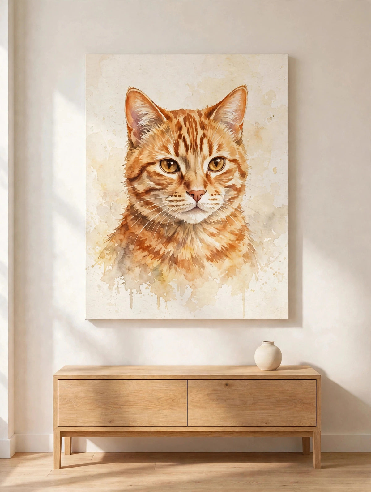 Custom watercolor cat pet portrait canvas print