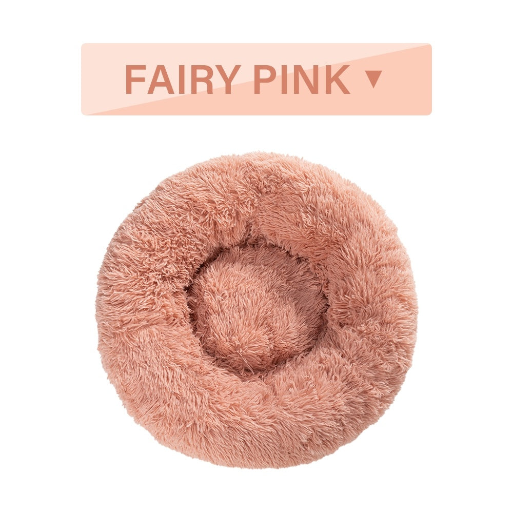 Fluffy Calming Donut Pet Bed – Washable Plush Bed for Dogs & Cats