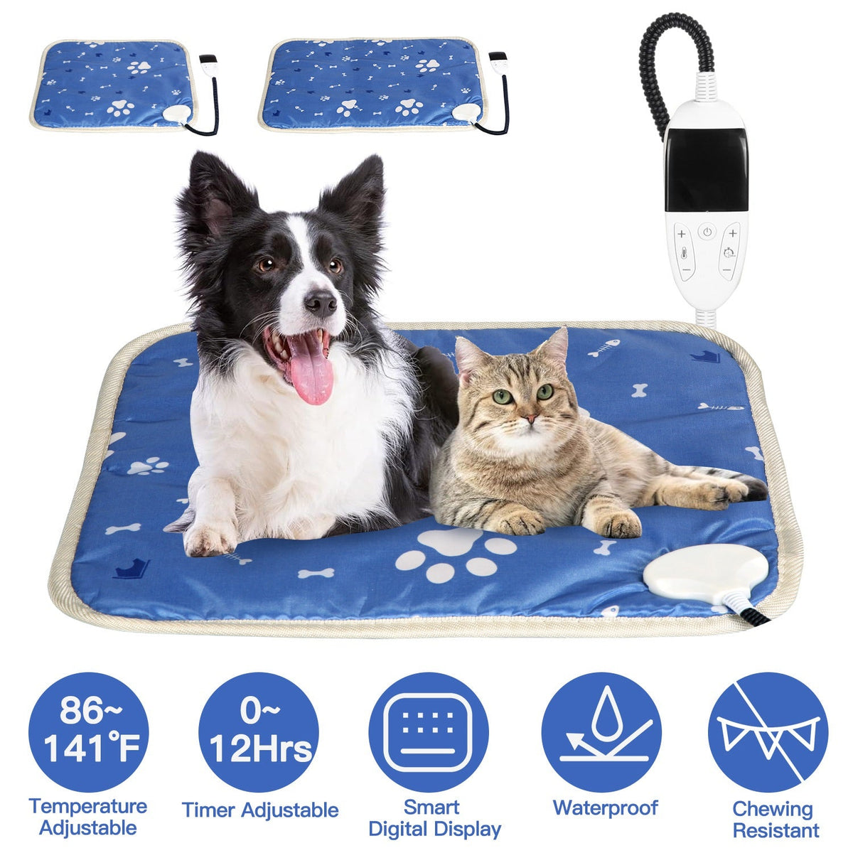 Electric Pet Heating Pad – Adjustable Temperature, Timer & Chew-Resistant Cord