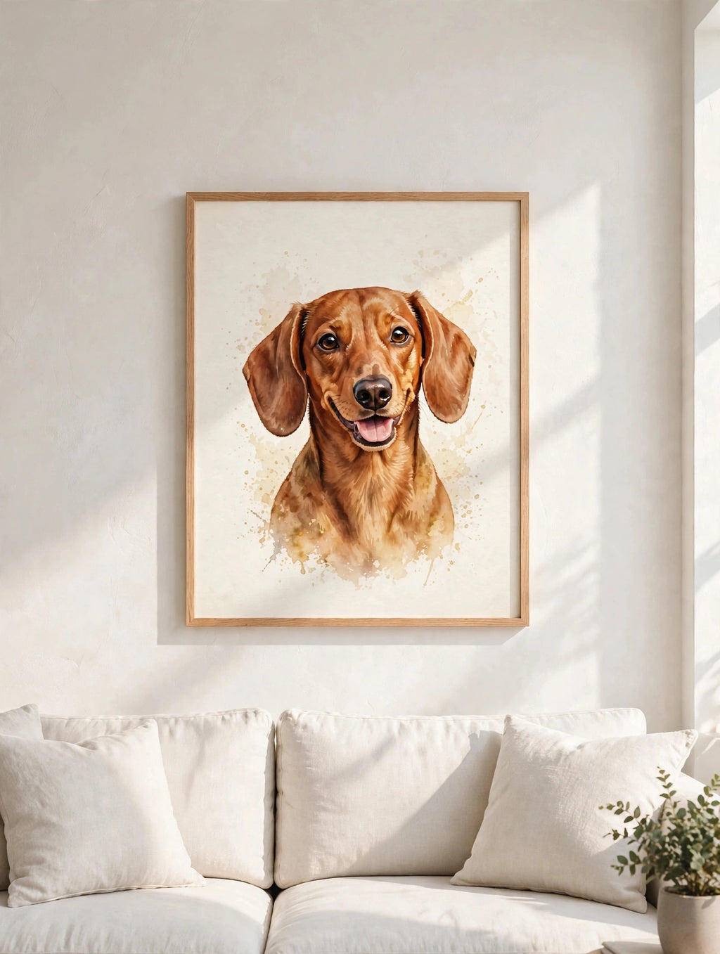Custom watercolor Dachshund pet portrait framed poster