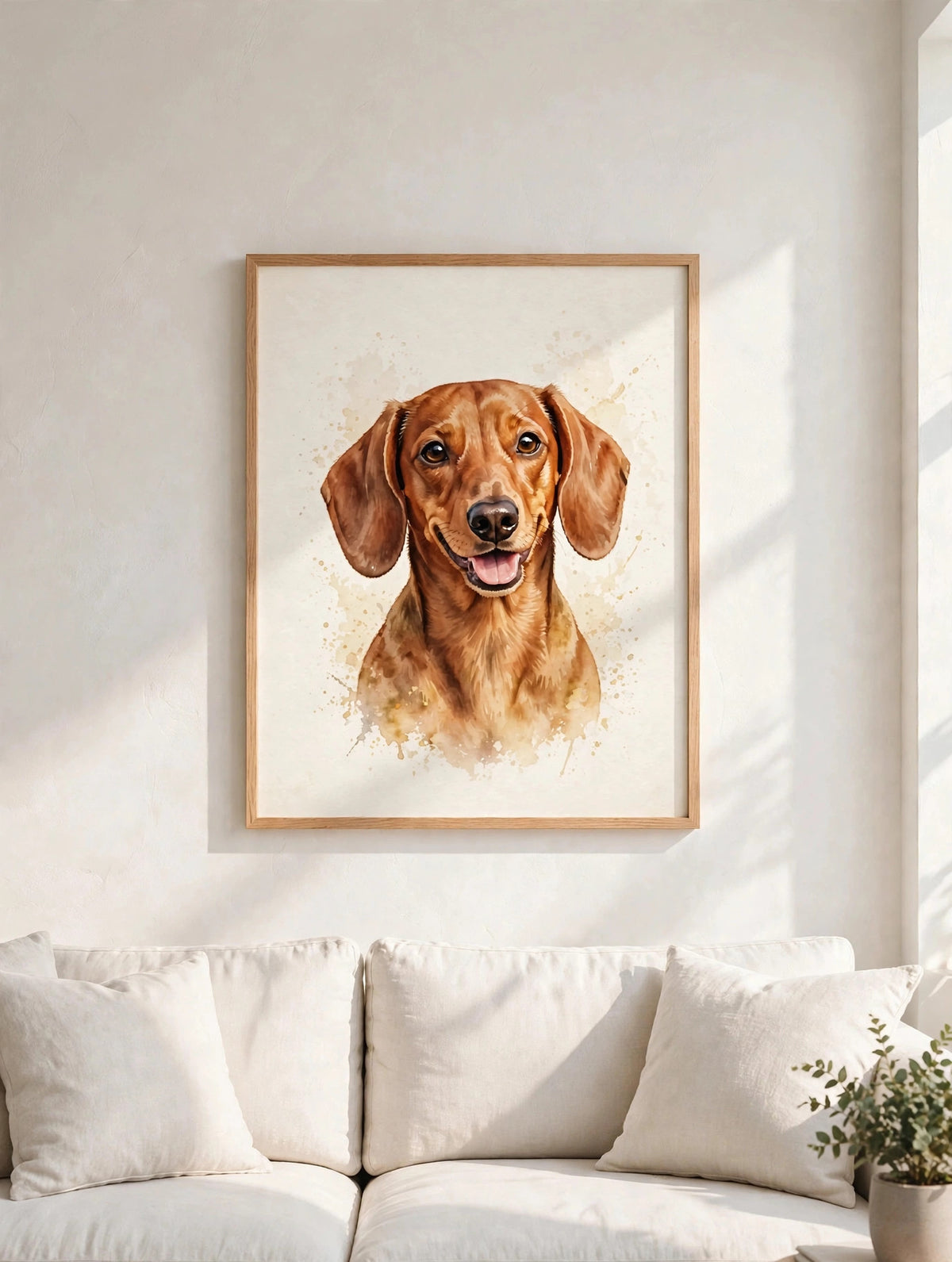 Custom watercolor Dachshund pet portrait framed poster
