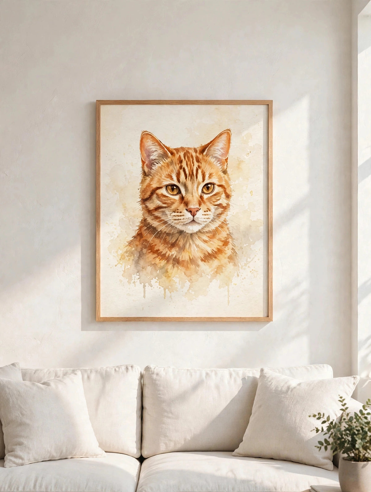 Custom watercolor cat pet portrait framed poster