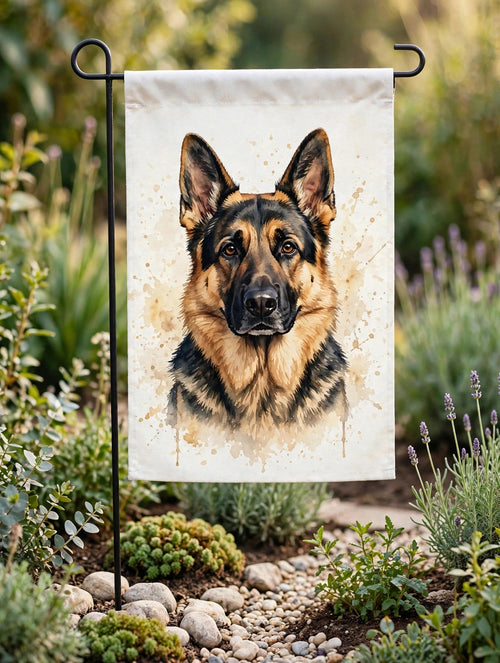 Custom watercolor German Shepherd pet portrait garden flag
