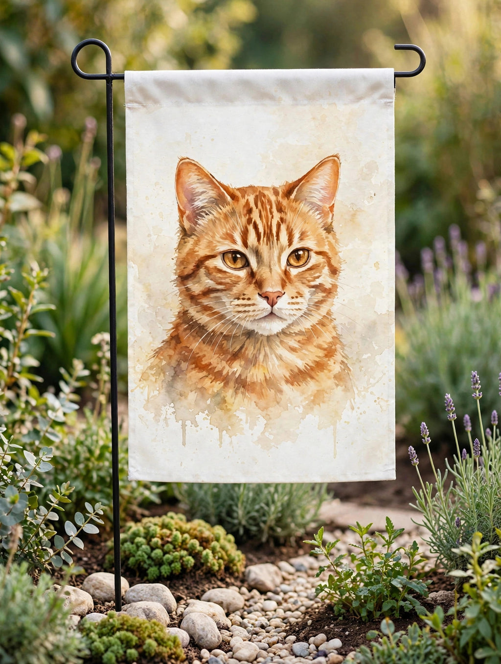 Custom watercolor cat pet portrait garden flag