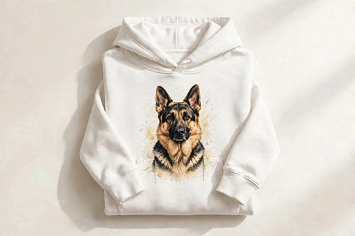 Custom watercolor German Shepherd pet portrait hoodie