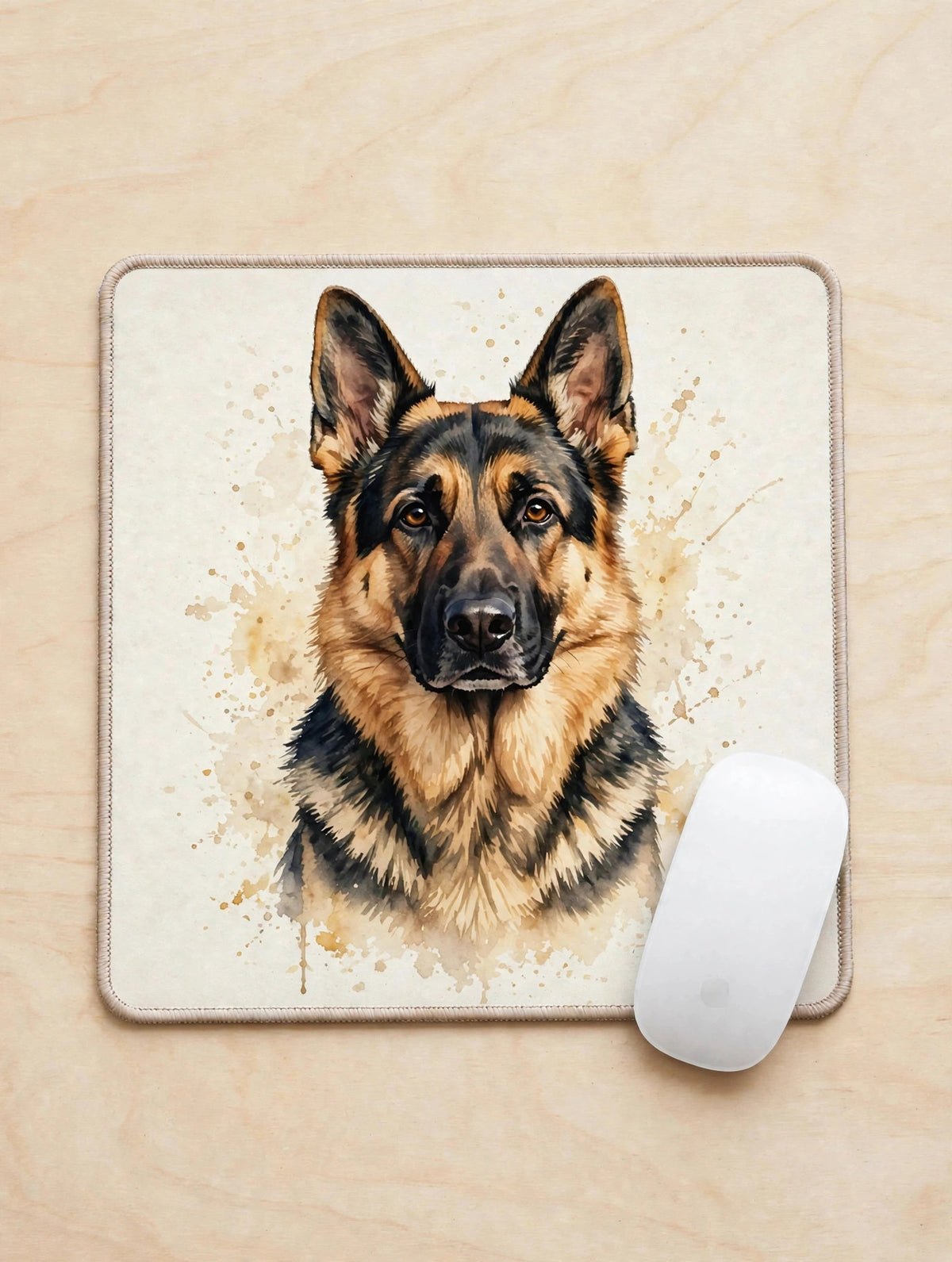 Custom watercolor German Shepherd pet portrait mouse pad
