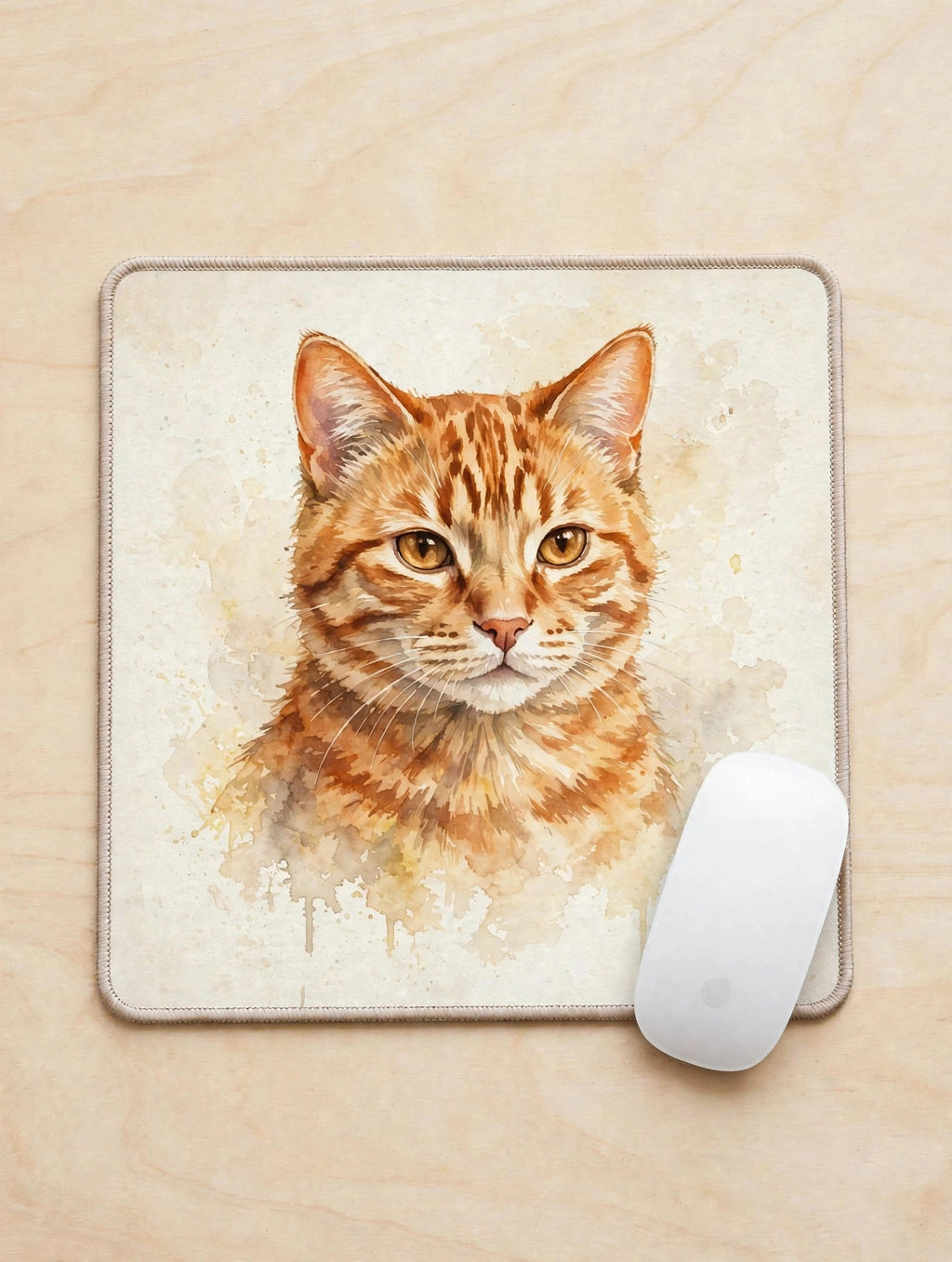 Custom watercolor cat pet portrait mouse pad