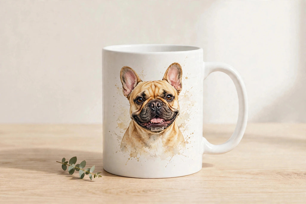 Custom watercolor French Bulldog pet portrait mug