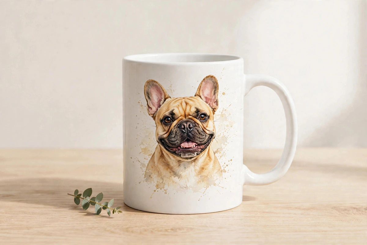 Custom watercolor French Bulldog pet portrait mug