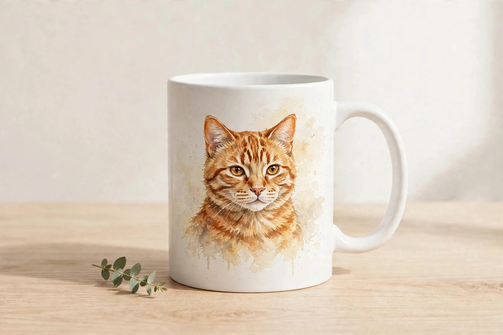 Custom watercolor cat pet portrait mug