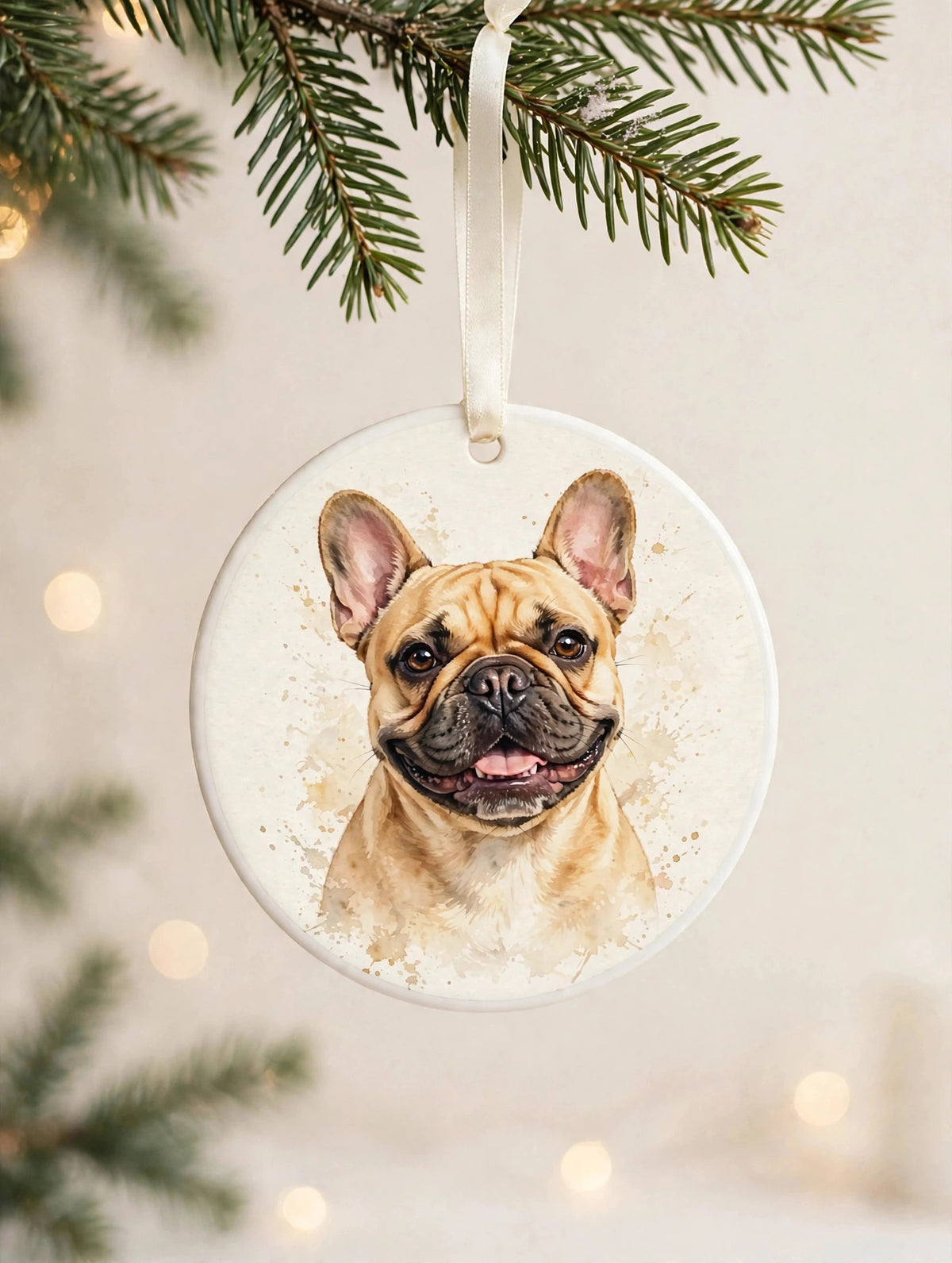 Custom watercolor French Bulldog pet portrait ornament