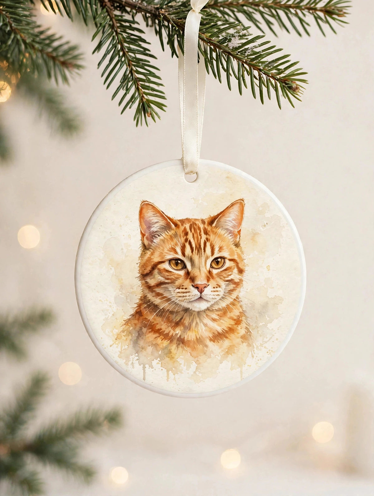 Custom watercolor cat pet portrait ornament