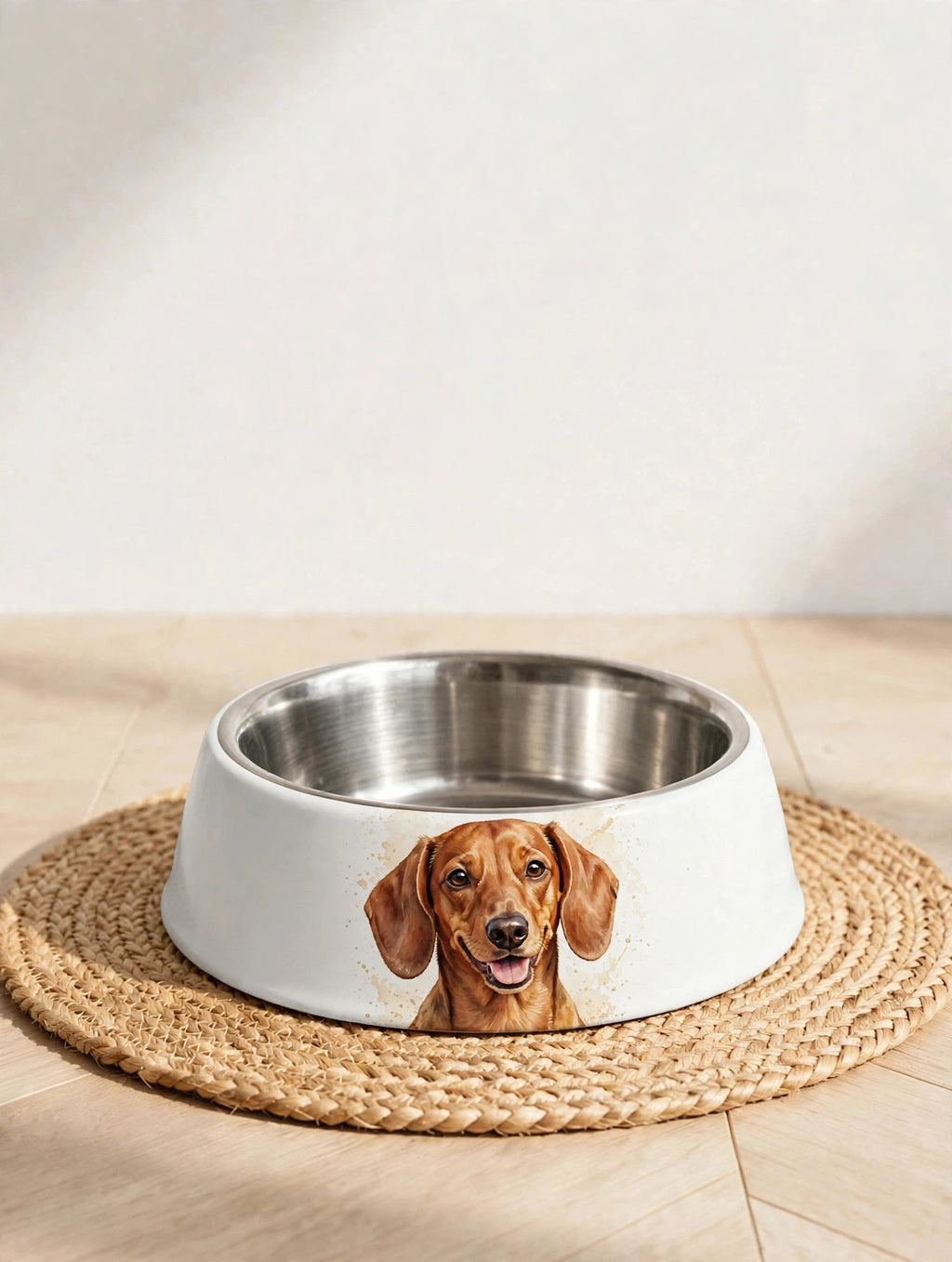 Custom watercolor Dachshund pet portrait pet bowl