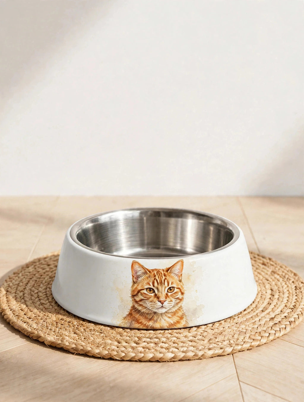 Custom watercolor cat pet portrait pet bowl