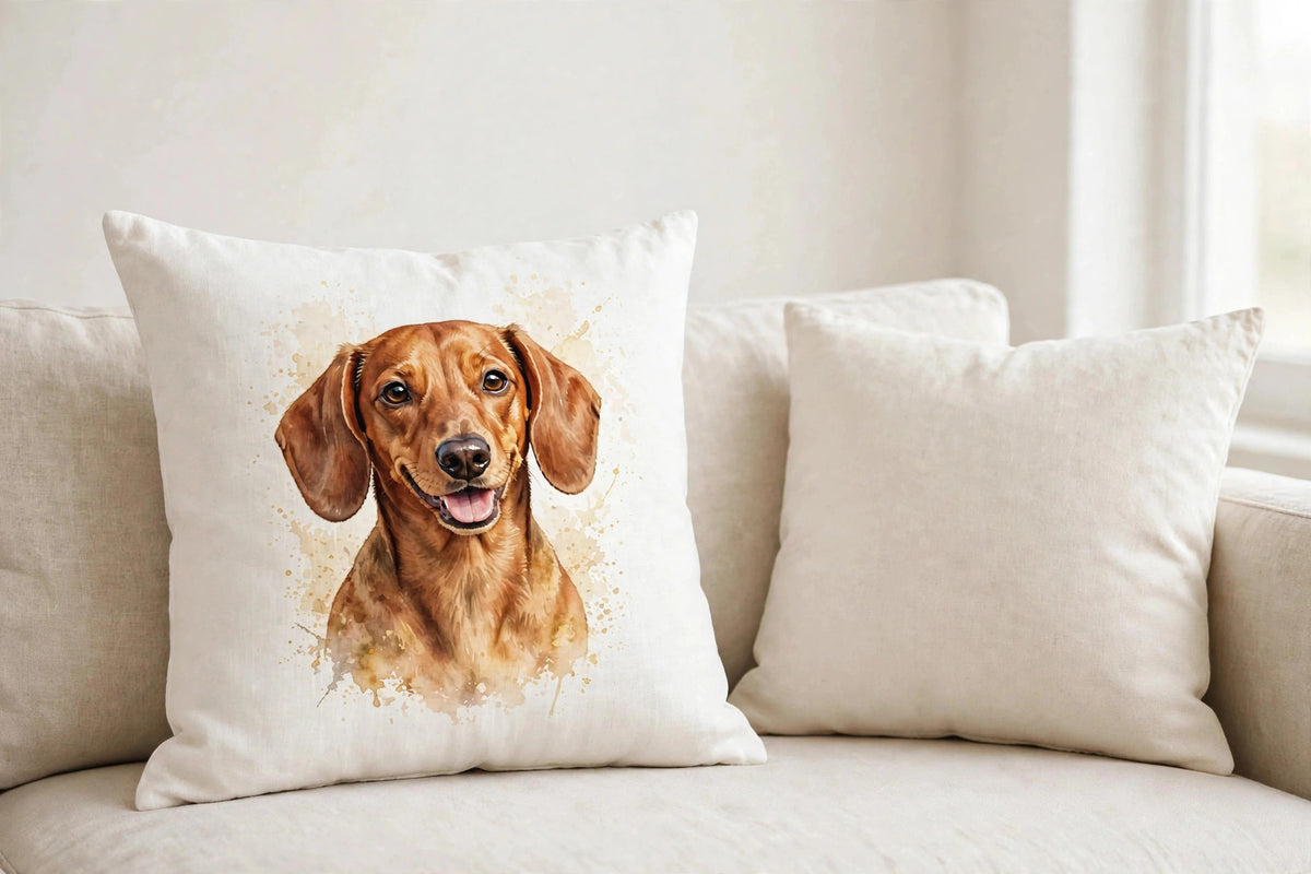 Custom watercolor Dachshund pet portrait pillow
