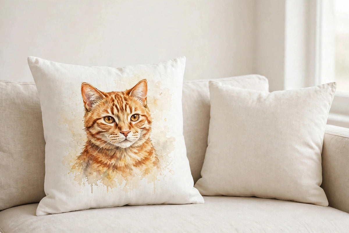 Custom watercolor cat pet portrait pillow