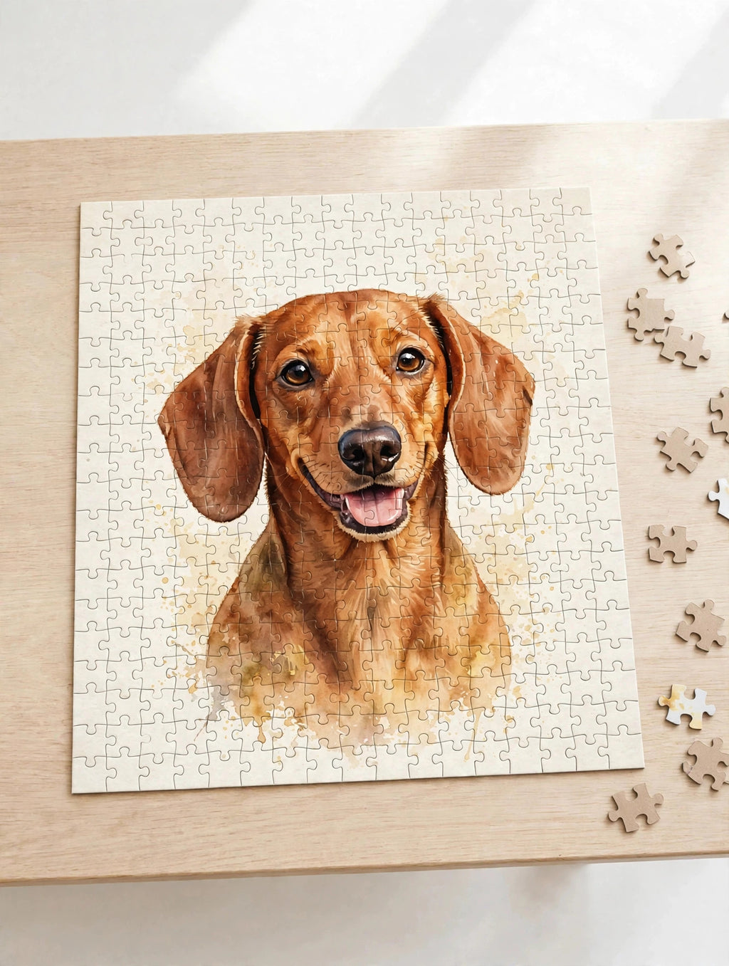 Custom watercolor Dachshund pet portrait puzzle