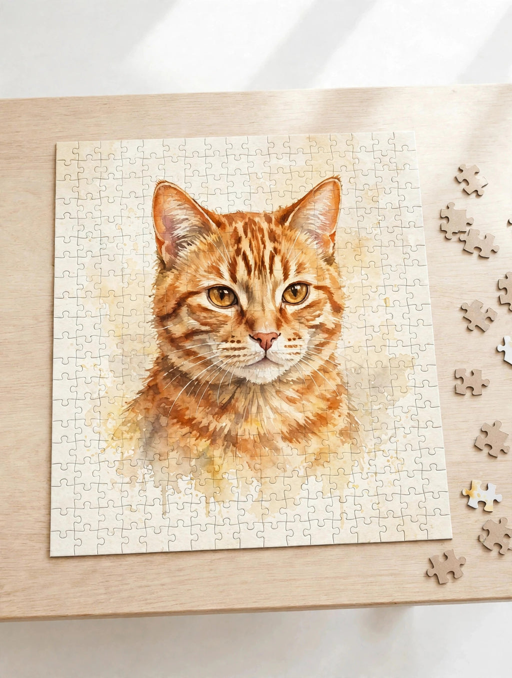Custom watercolor cat pet portrait puzzle