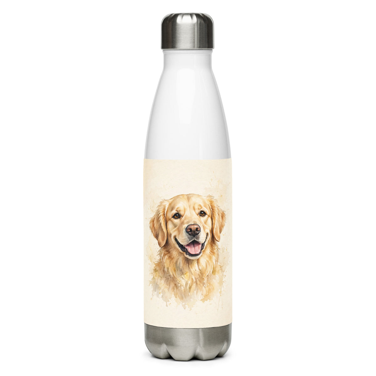 Custom watercolor pet portrait water bottle, view 2