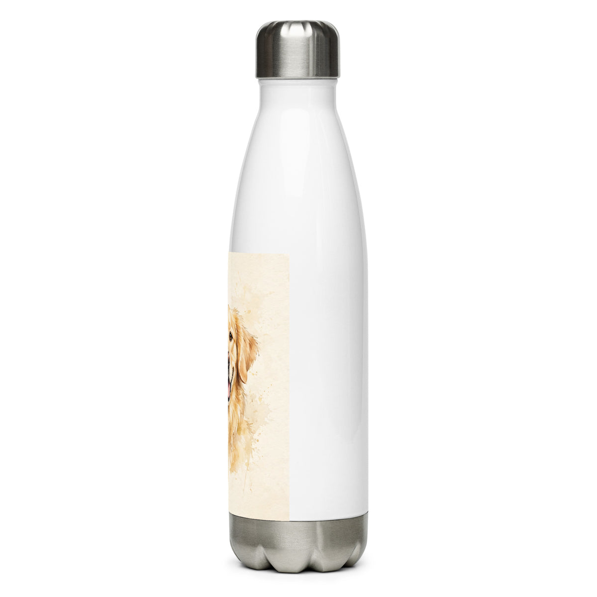Custom watercolor pet portrait water bottle, view 4